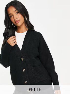 Threadbare Michayla oversized cardigan in black in 6 Petite